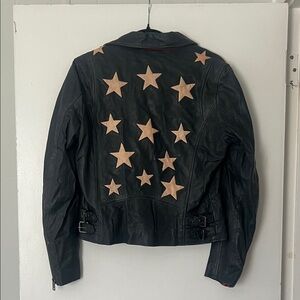 Navy Leather Jacket with stars